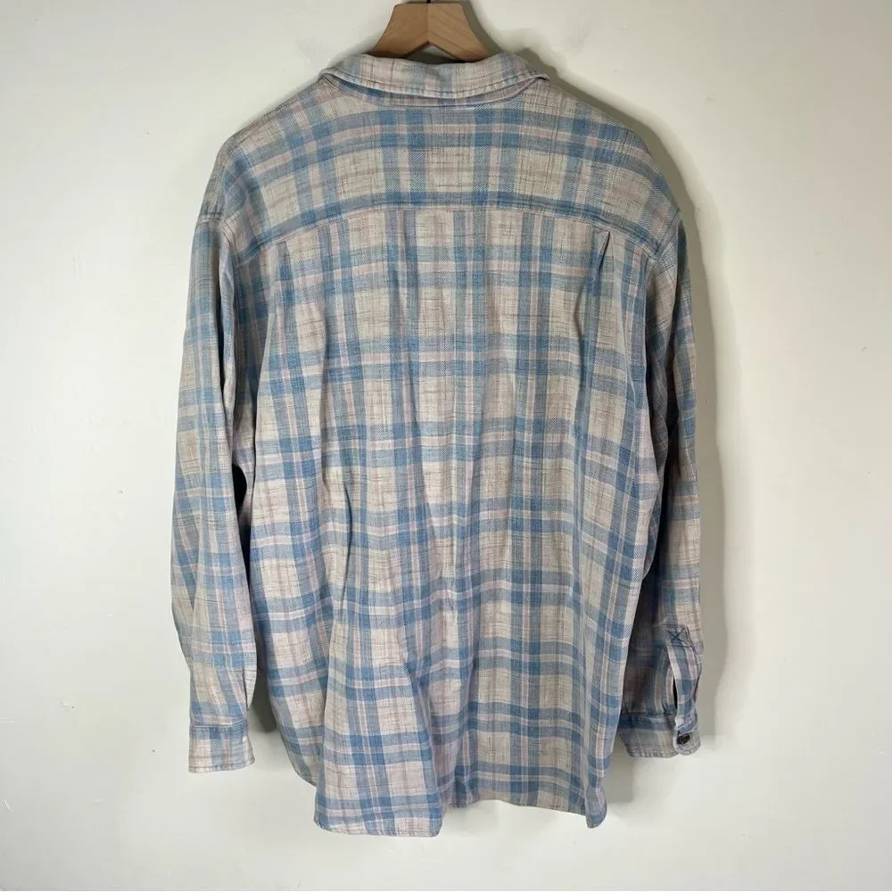 Vintage Abercrombie & Fitch Light Blue Pink Plaid Shirt Jacket size XL Cotton